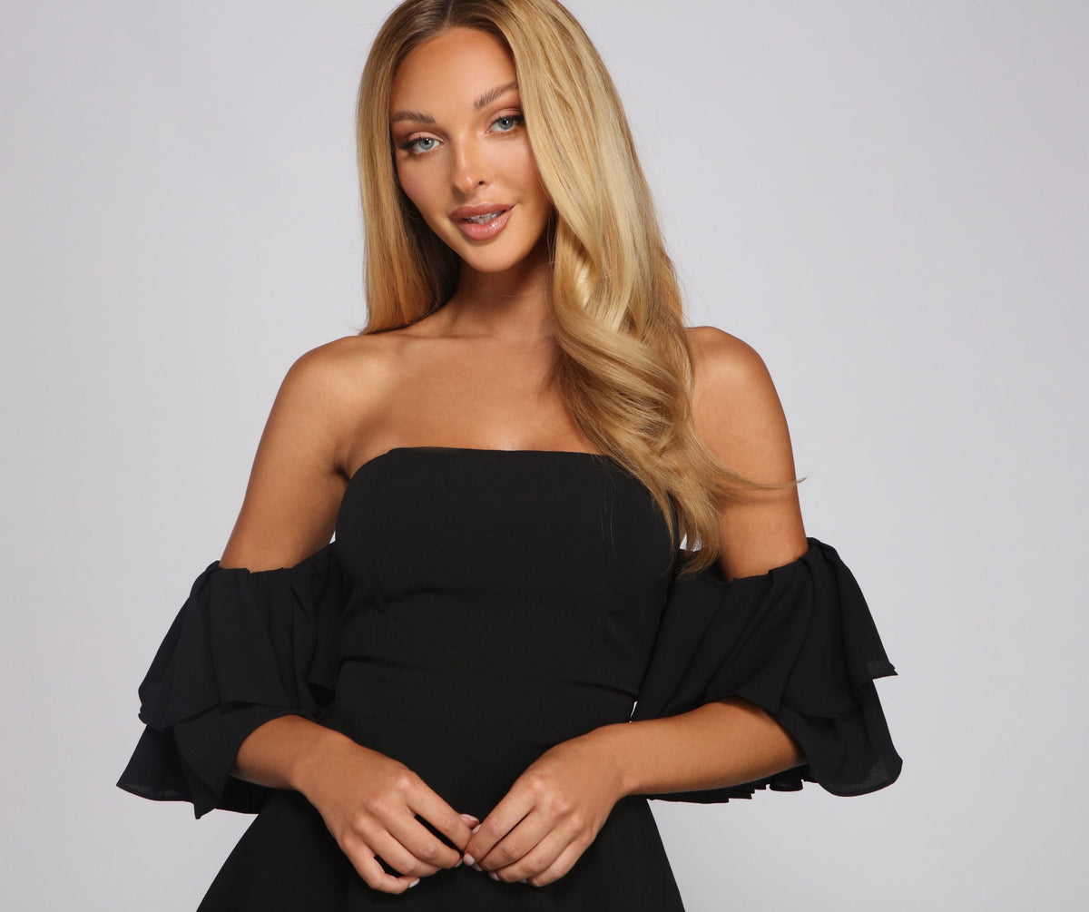 Off Shoulder Tiered Ruffle Sleeve Layered A-Line Mini Dress 4