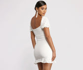 Ruffled Eyelet Puff Charming Sleeve Mini Dress