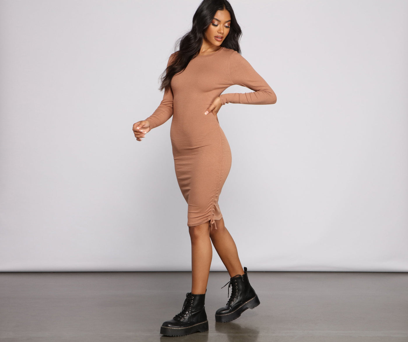 Ribbed Ruched Mini Dress
