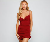 Set It Off Charming Ruffled Bodycon Dress Burgundy / Xs Casual Dresses