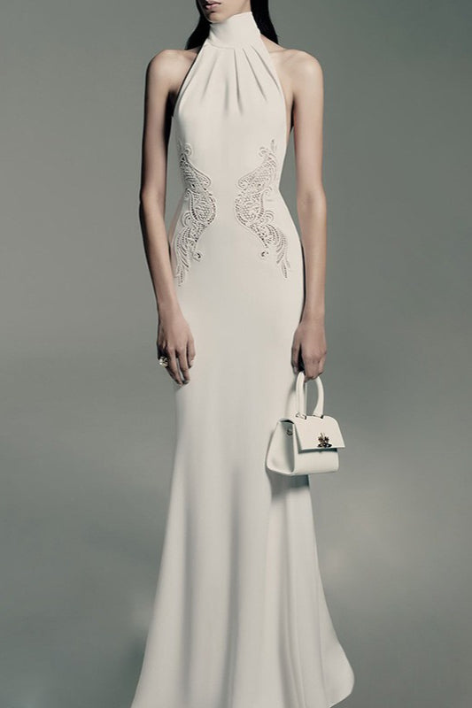 High Neck Lace Mermaid Reception Dress