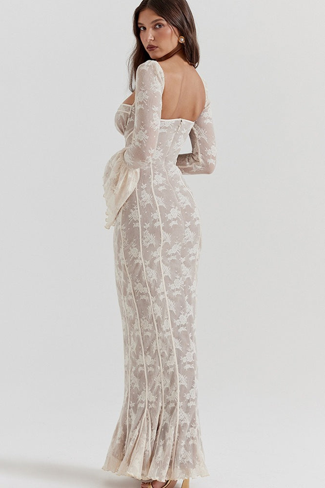 Strapless Lace Flared Backless Bodycon Maxi Lace Dress