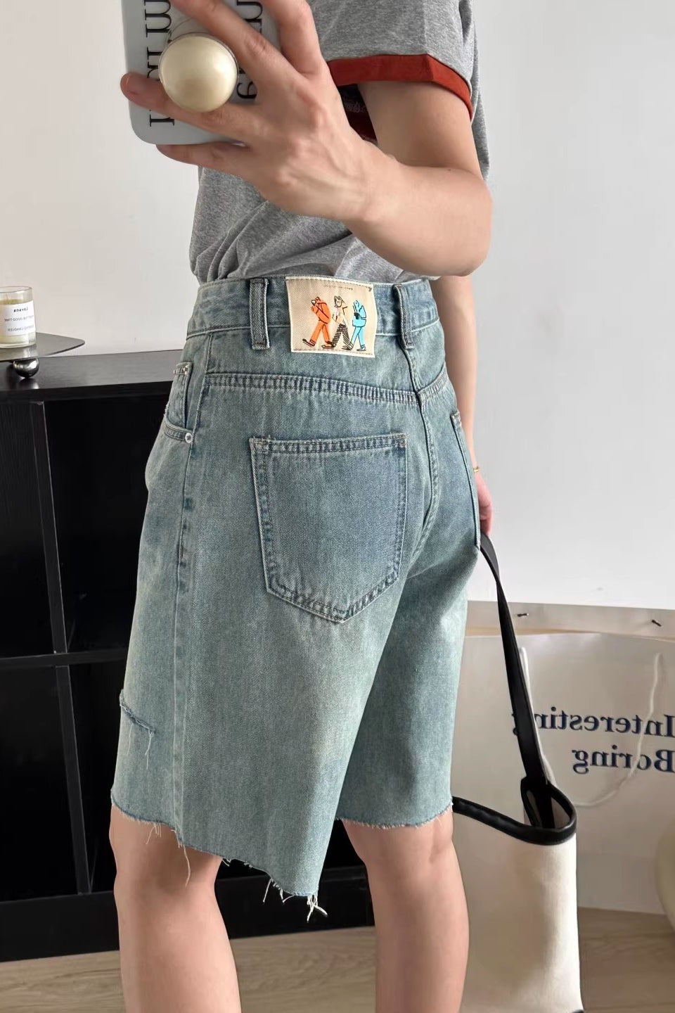 Vintage Wash Wide Leg Mid Length Shorts