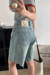 Vintage Wash Wide Leg Mid Length Shorts