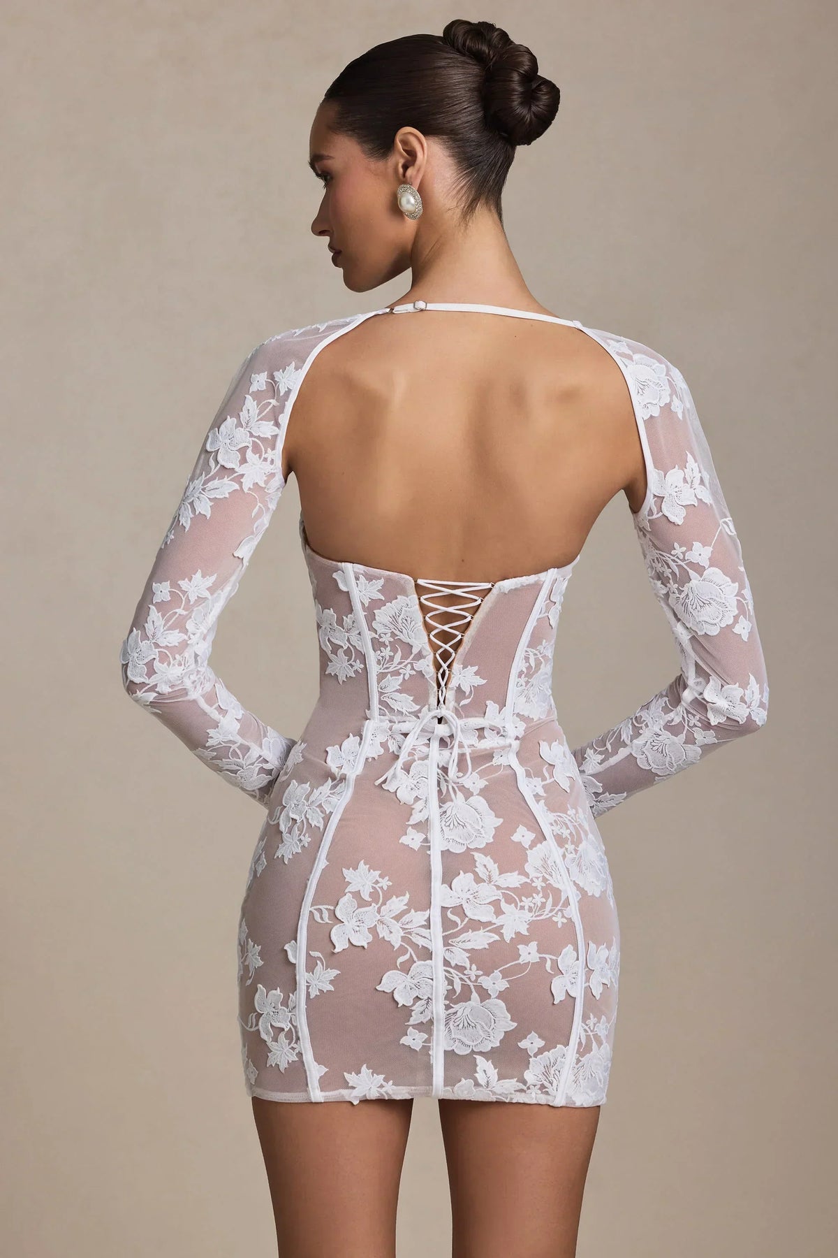 Floral Embroidered Sheer Mesh Bolero Sleeve Corset Bodycon Mini Dress 6