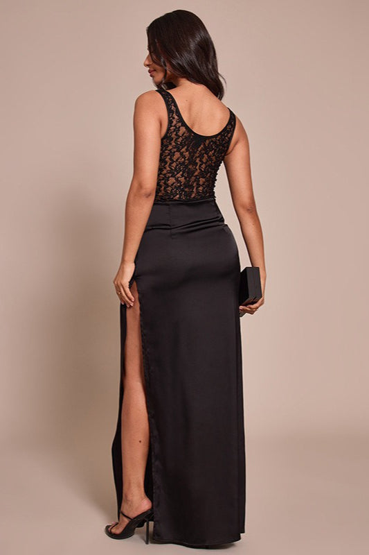 Lace Trim Sleeveless Side Slit Fit Mini Lace Dress