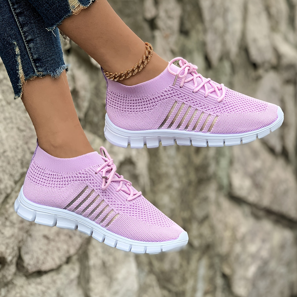 Knit Mesh Lace Up Low Top Sneakers