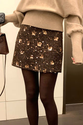 Embroidered Sequin High Waist A-Line Skirt