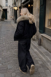 Black Short Puffer Fur Collar Jacket