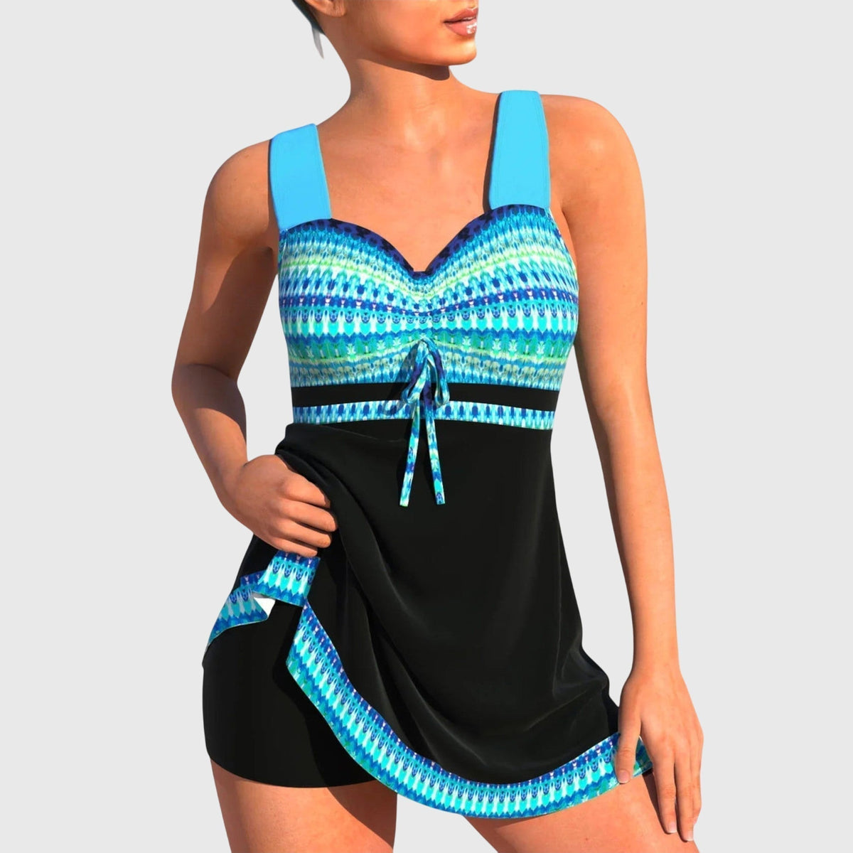 Printed Ruched Front Swim Dress