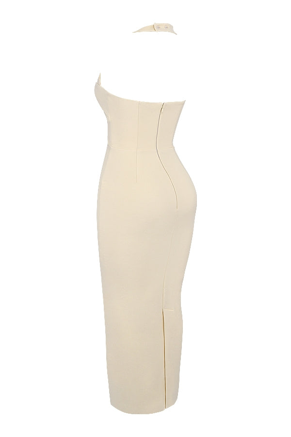 Halter Neck Square Bust Hook Front Bodycon Maxi Dress 10