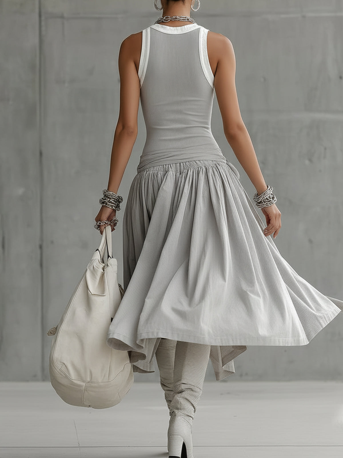 Sleeveless Ribbed Top and Draped Midi Skirt Two Piece Set