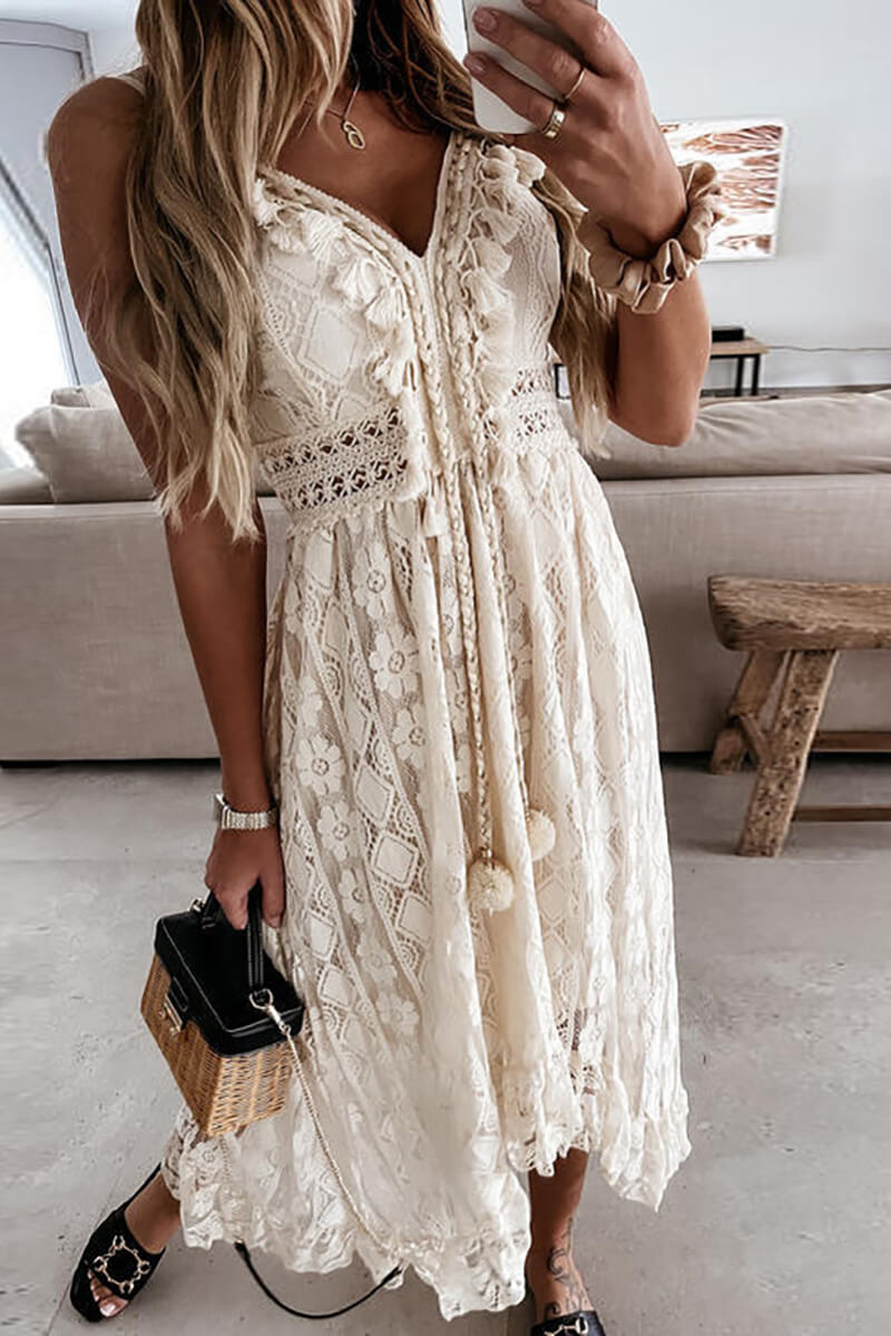 Boutique Mandy Lace and Ruffle Mullet Midi Dress Chic Silhouette Collection
