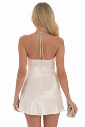 Satin Halter Neck Rosette Slip Mini Dress 3