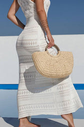 Crochet Knit High Neck High Split Maxi Dress 5