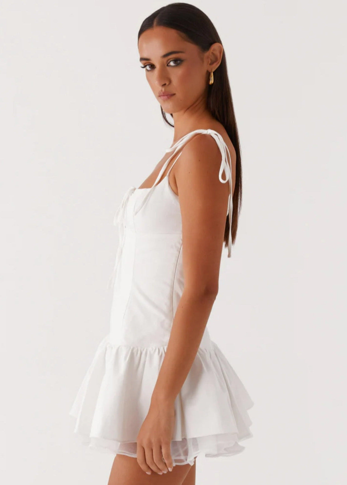 Ivory Ruffle Trim Mini Dress