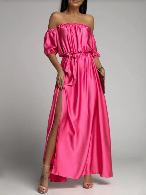 One-Shoulder Short Sleeve Slit Dress