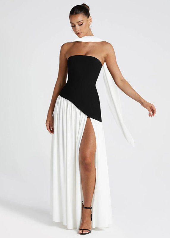 Monaco Drama - Strapless Contrast Gown with High Slit 4