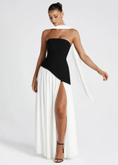 Monaco Drama - Strapless Contrast Gown with High Slit 4
