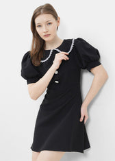 Eloise - Pearl Button Puff Sleeve Mini Dress - View 6
