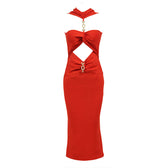 Halter Neck Chain Cut Out Bodycon Dress 4