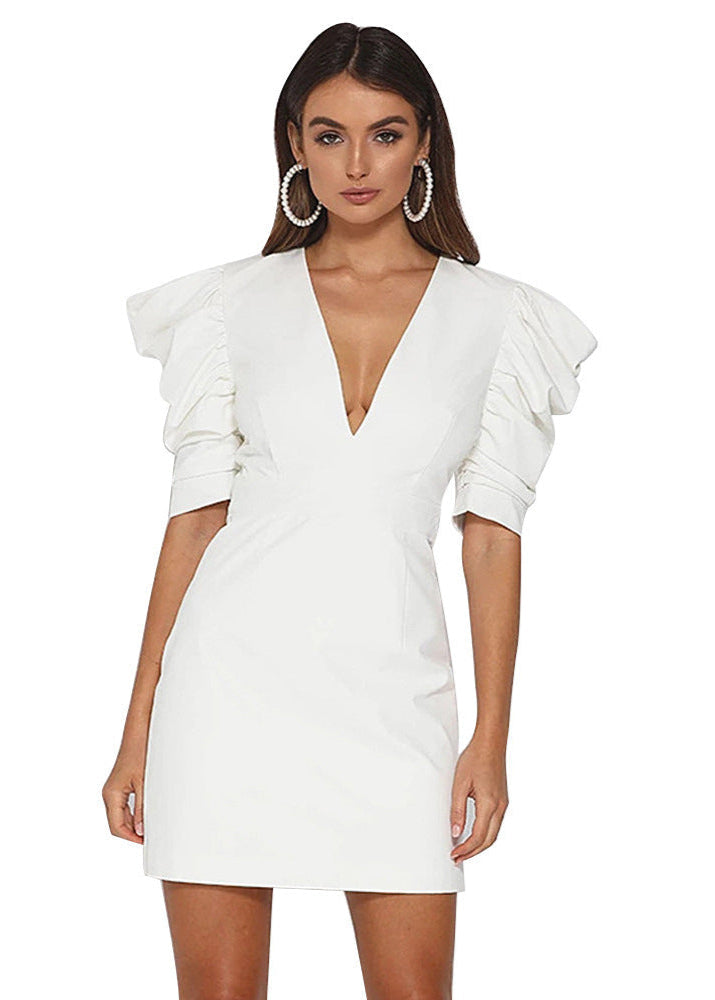 Ivory Icon StructuRed Mini Dress with Ruffle Sleeves