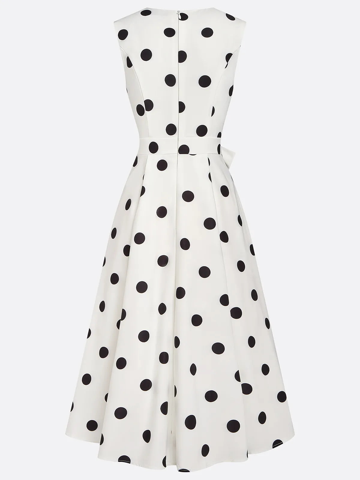 Polka Dot V-Neck Sleeveless Tie Waist A-Line Midi Dress 6