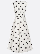 Polka Dot V-Neck Sleeveless Tie Waist A-Line Midi Dress 6