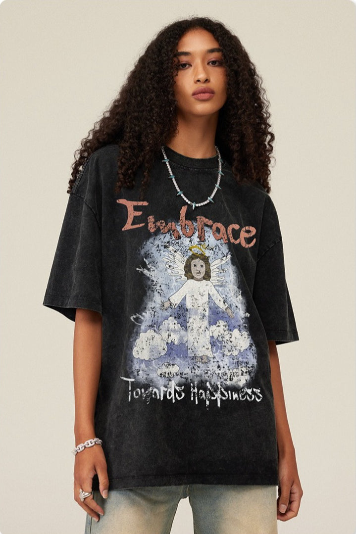 Vintage Washed Angel Print T-Shirt