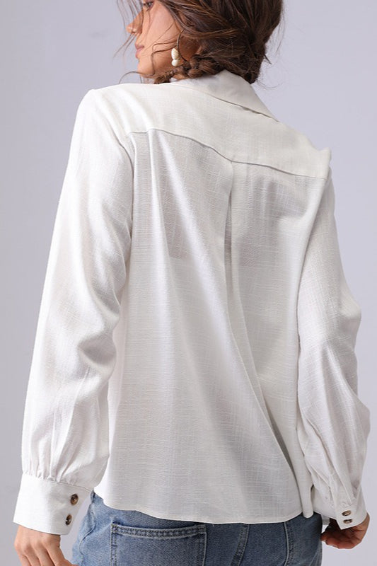 Cut Out Embroidered Collared Button Front Long Sleeve Blouse 2