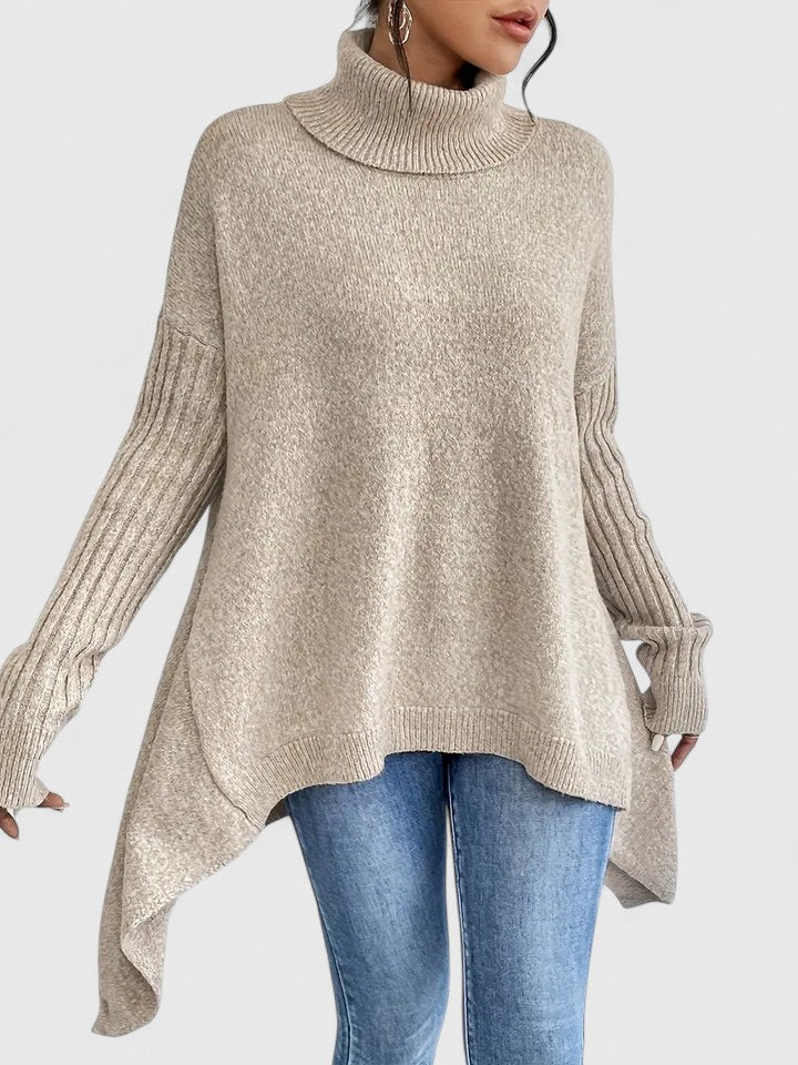 Turtleneck Drop Shoulder High Low Oversized Sweater
