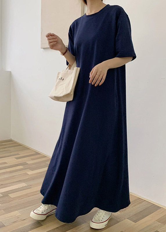 Solid Crew Neck Short Sleeve Oversized Relaxed Maxi T-Shirt Dress