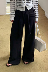 Casual Tie Patchwork Relaxed Straight Pants