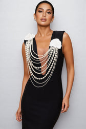 Avra Pearl Beaded Chain 3D Floral Maxi Dress - View 2