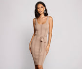 Slay In Style Ribbed Graceful Scoop Neck Midi Dress Taupe / Xs Sweaters-L