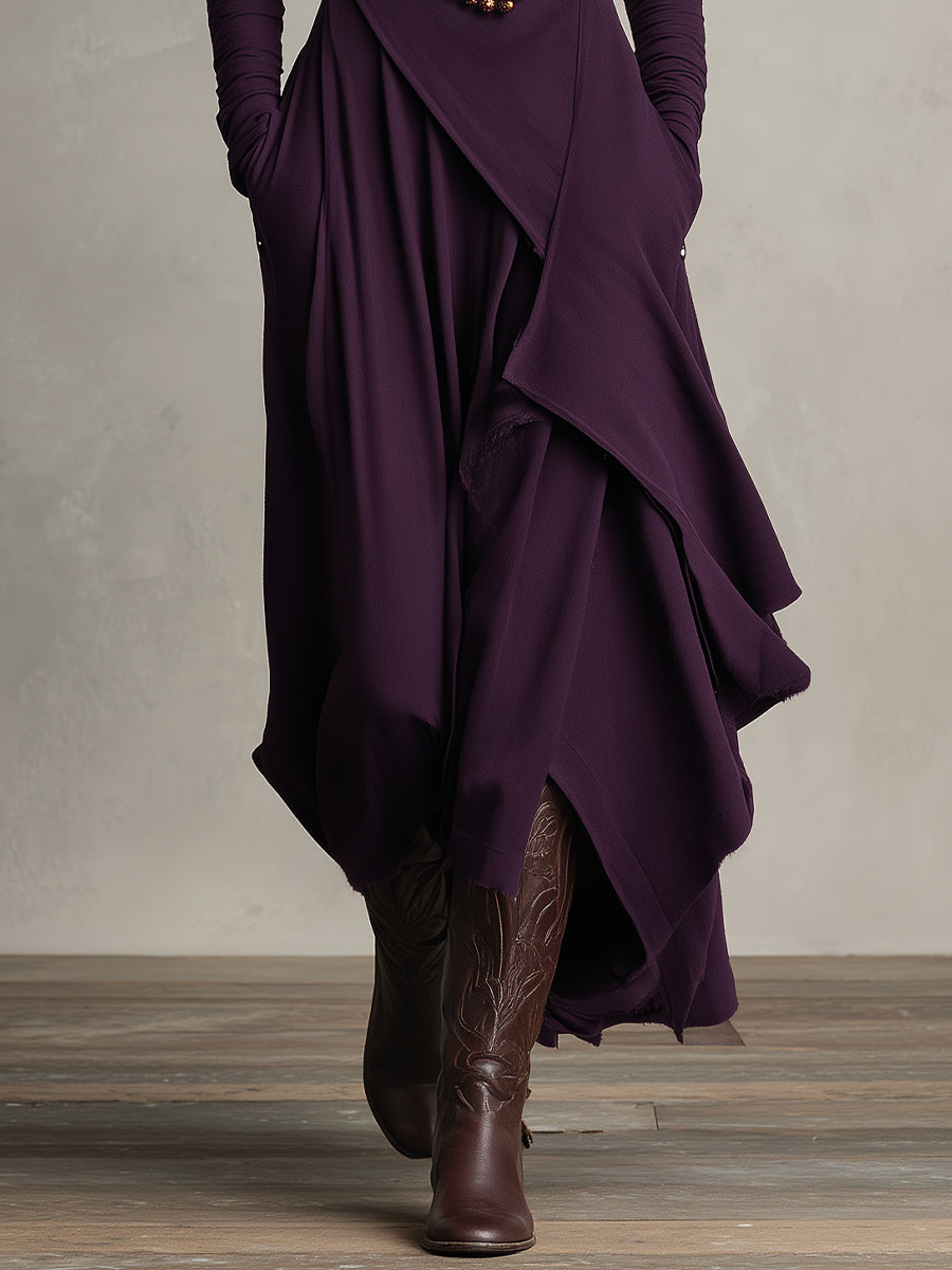 High Neck Long Sleeve Draped Maxi Dress 3