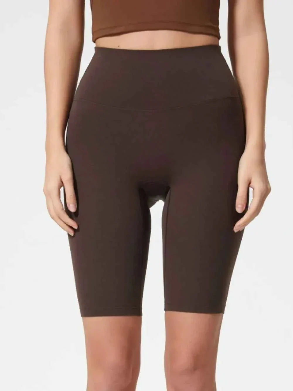 High Waist Wide Waistband Knee Length Active Biker Shorts 4