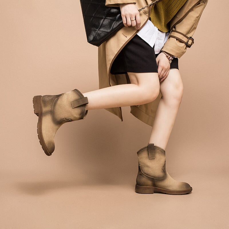 Matte��Leather Western Boots Handmade Cowboy Boots Gradient Colors in Brown/Apricot