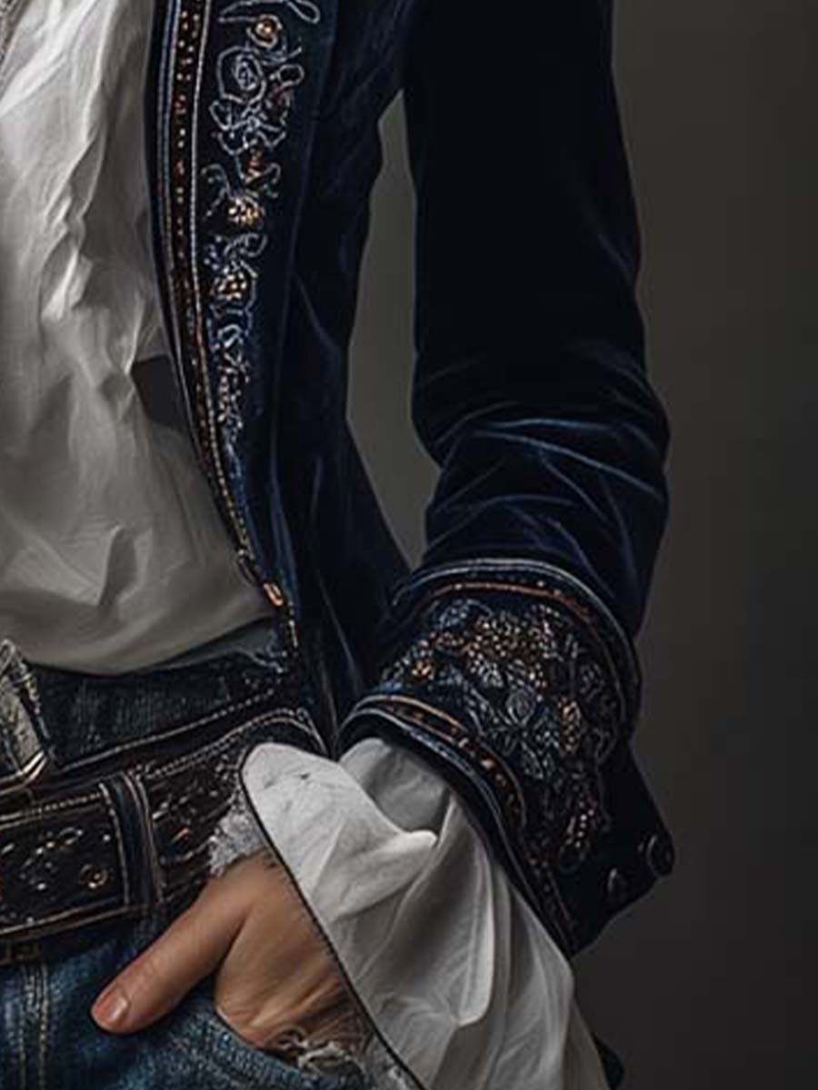 Embroidered Velvet Longline Blazer 8