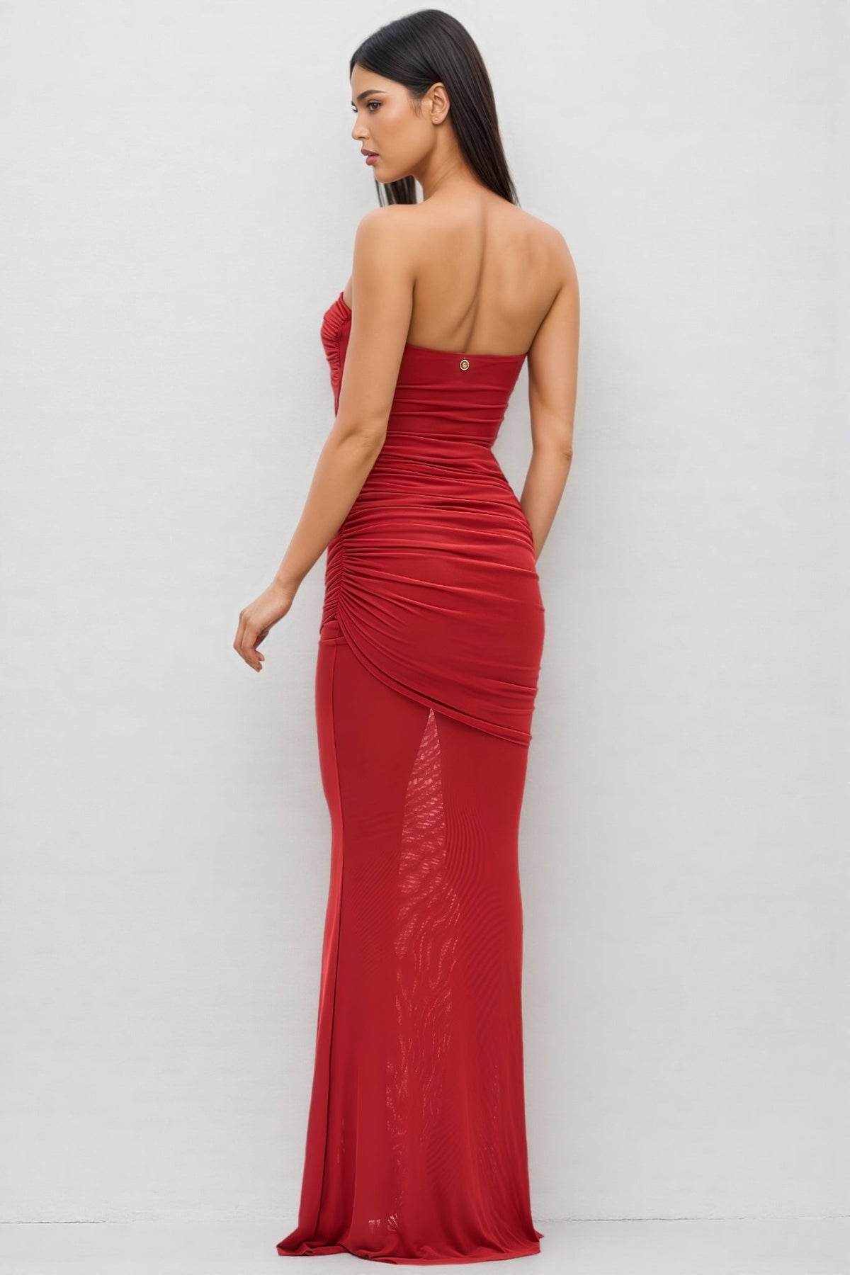 Strapless Twist Bust Ruched Draped Mermaid Maxi Dress 3