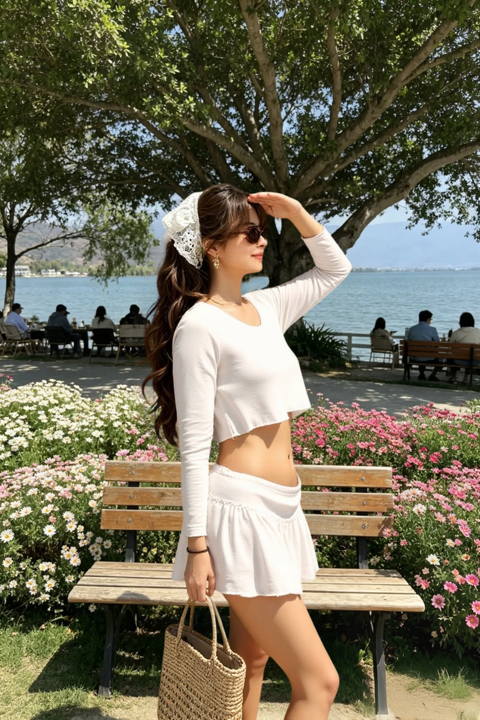 Low-Rise Pleated Denim Mini Skort