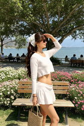 Smocked Ruffle Low Rise A Line Mini Skirt