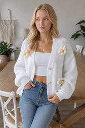 Short Floral Knit Long Sleeve Cardigan