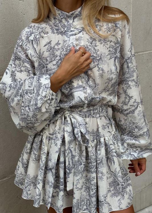 Vintage-InspiRed Puff Sleeve A-Line Mini Dress