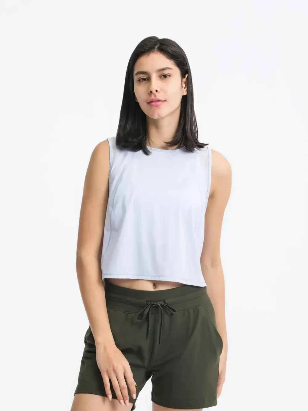 Round Neck Sleeveless Seam Detail Cropped Active Tank Top 33