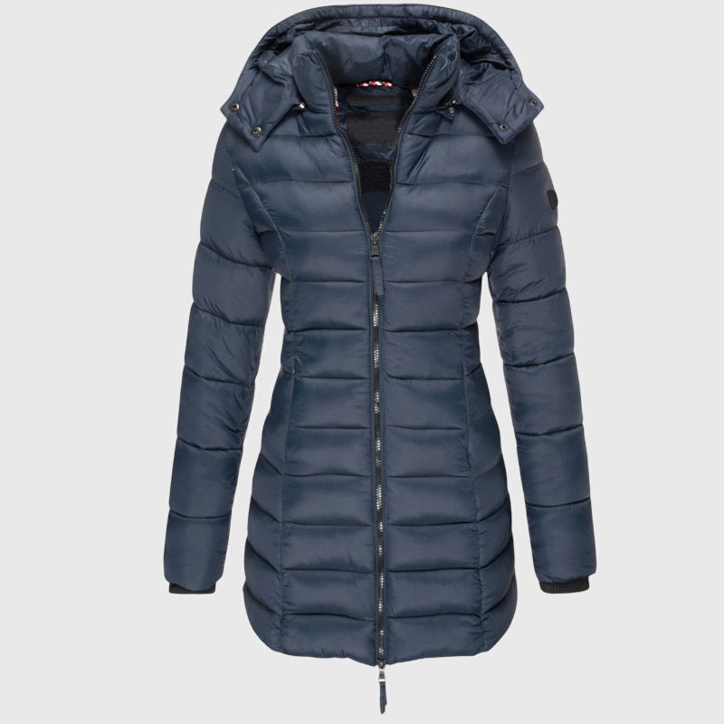 Hooded Zip Front Longline Puffer Jacket