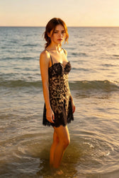 Elegant Leopard Backless Lace Dress
