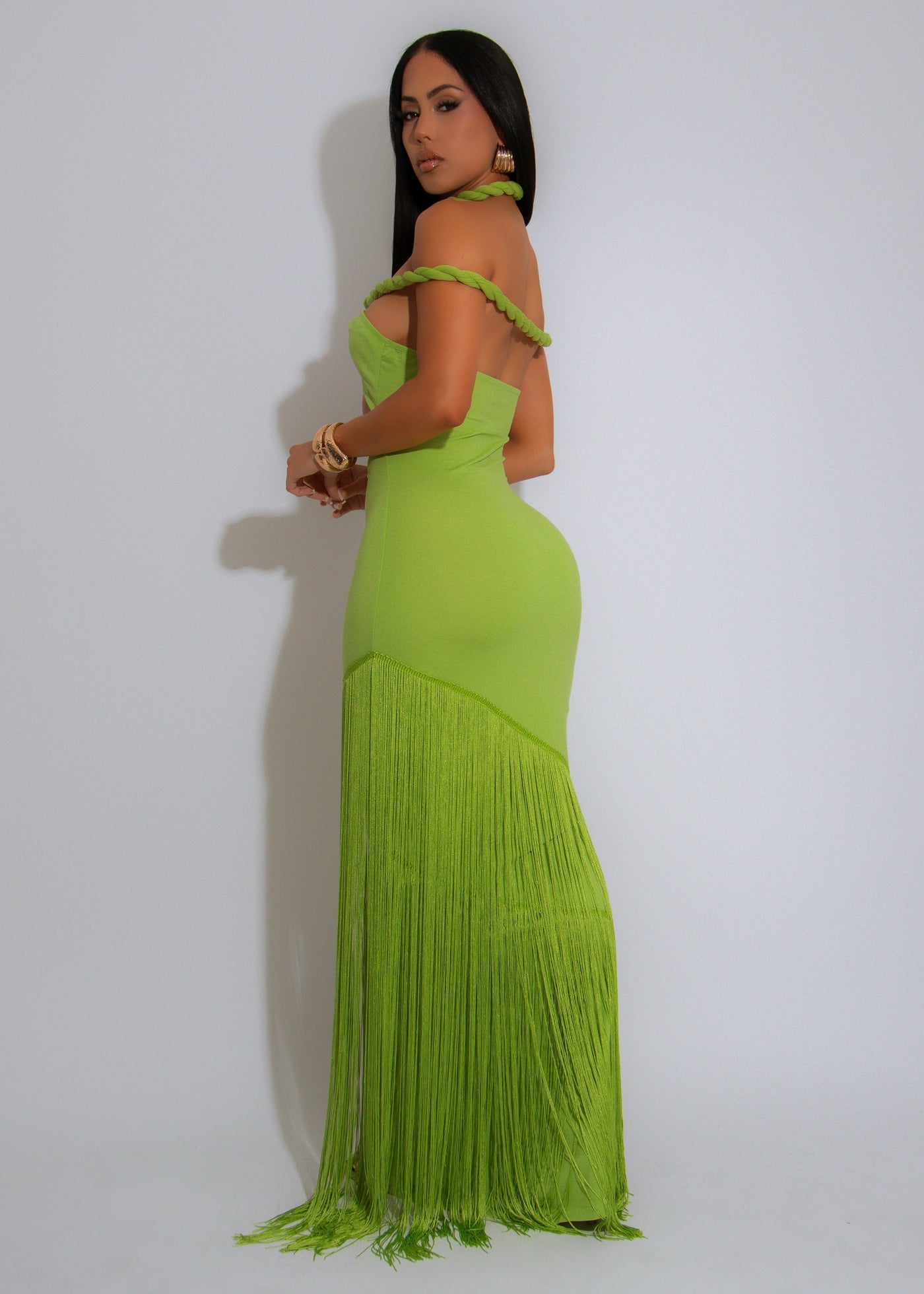 Off Shoulder Cut Out Fringe Mermaid Maxi Dress 9