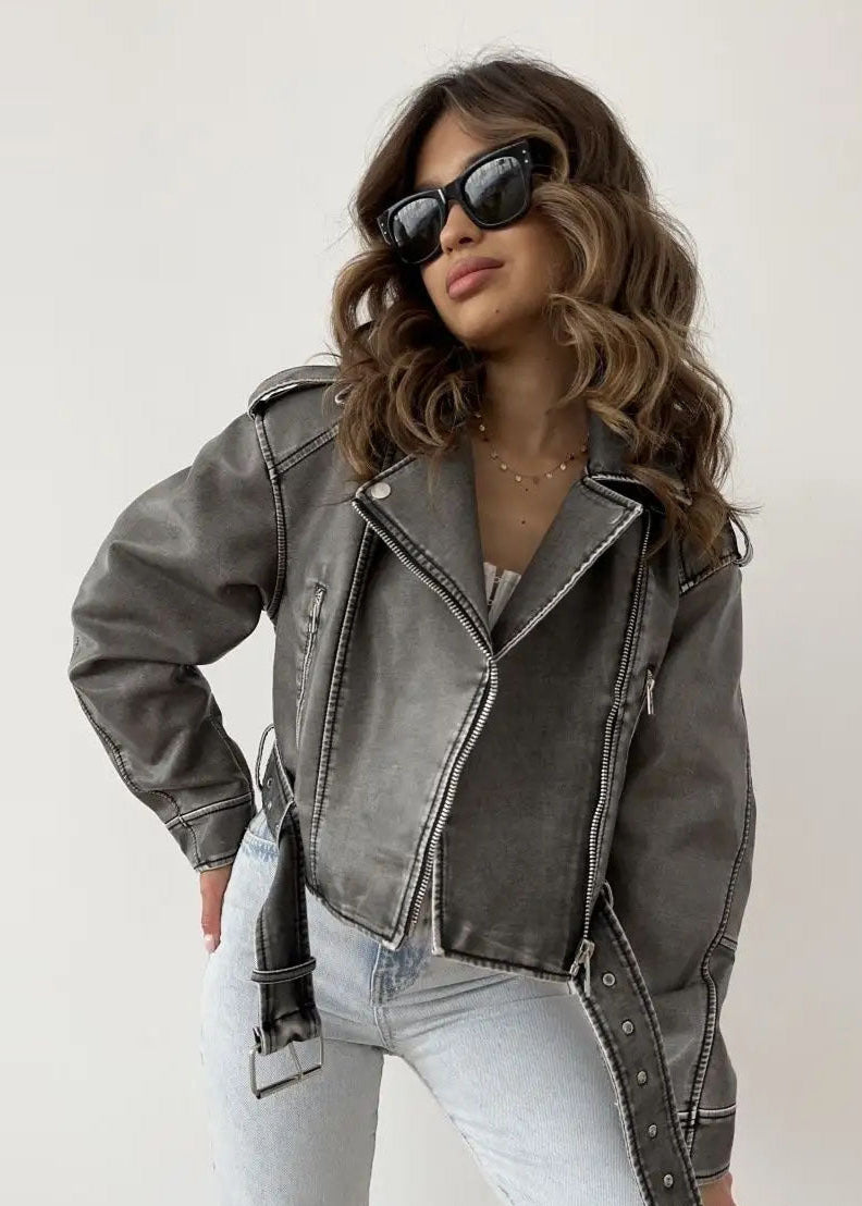 Washed Faux Leather Moto Jacket â€?Vintage Biker Edge