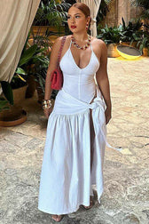Halter Deep V-Neck Backless High Split Maxi Dress 4